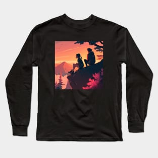 Mountain Hiking Sunset, Adventure Travel Couples Long Sleeve T-Shirt